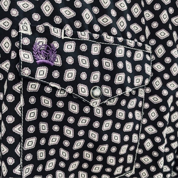 Cinch Black Geometric Pearl Snap Shirt Large Western Cowboy Rodeo Y2K Boho Grung - Picture 7 of 12